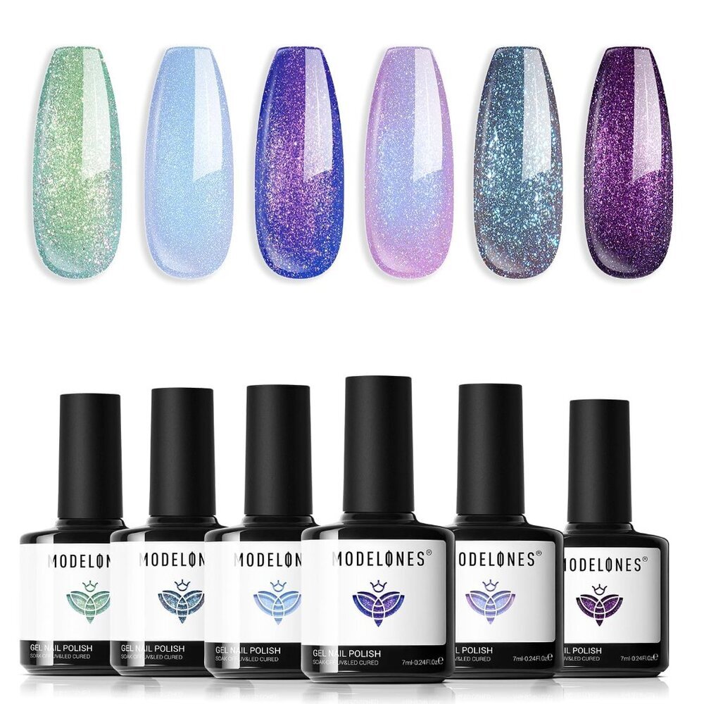 Chameleon Gel Nail Polish Set- 6 Colors Fall Winter Aurora Shimmer Glitter Gel P